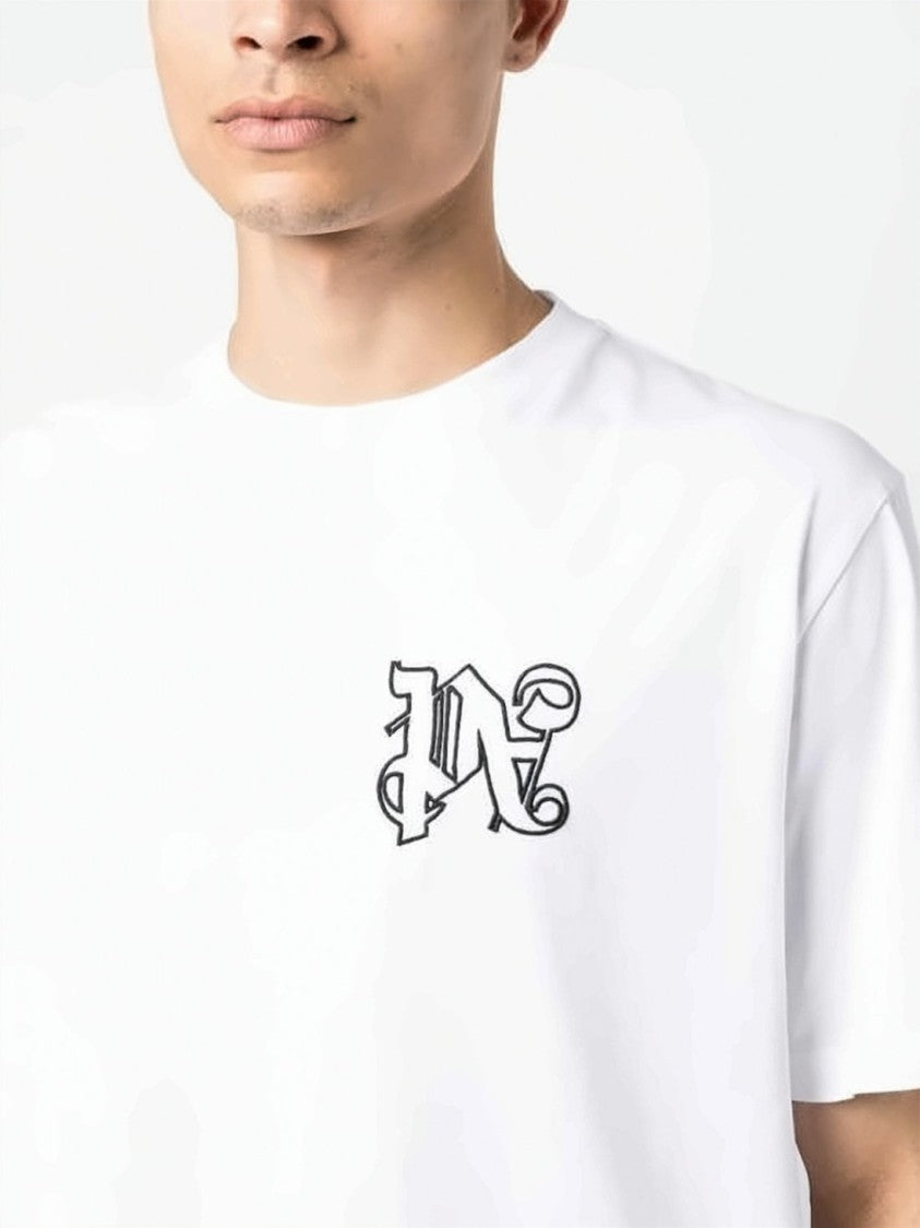 Palm Angels Relaxed Fit White Cotton T-Shirt With Gothic Logo