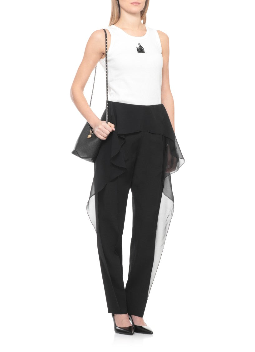 Lanvin Refined Black Wool Pants With Tulle Accents
