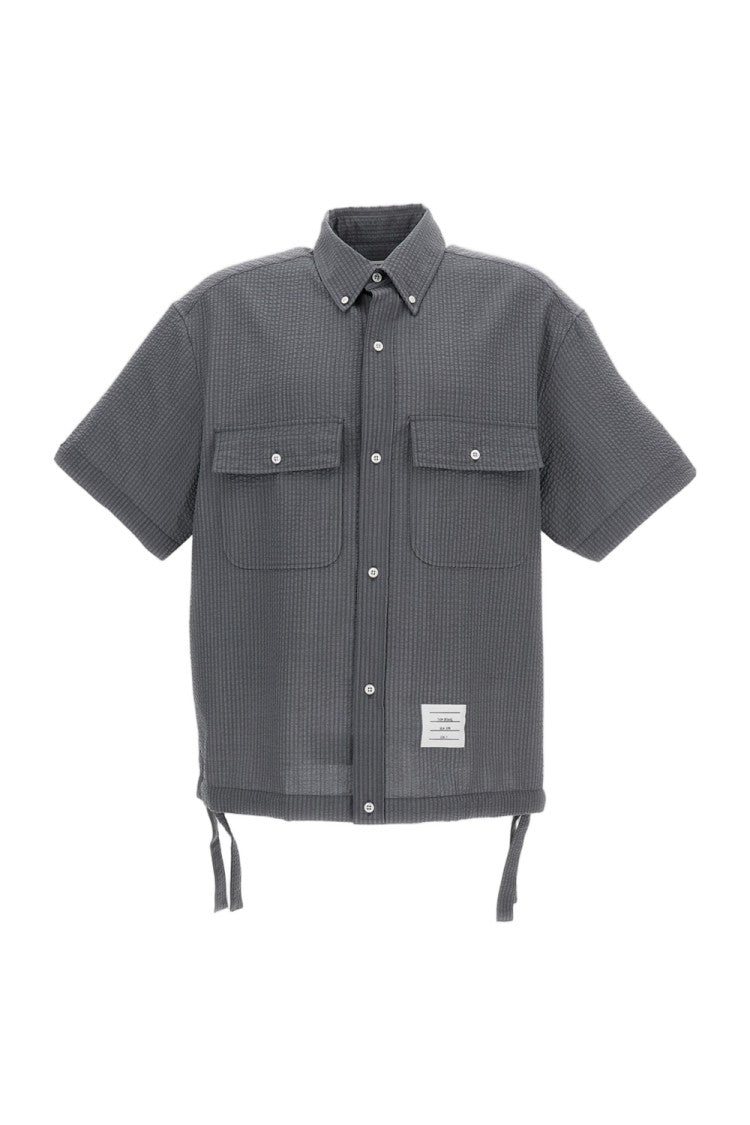 Thom Browne Gray Wool Short-Sleeve Oversize Shirt