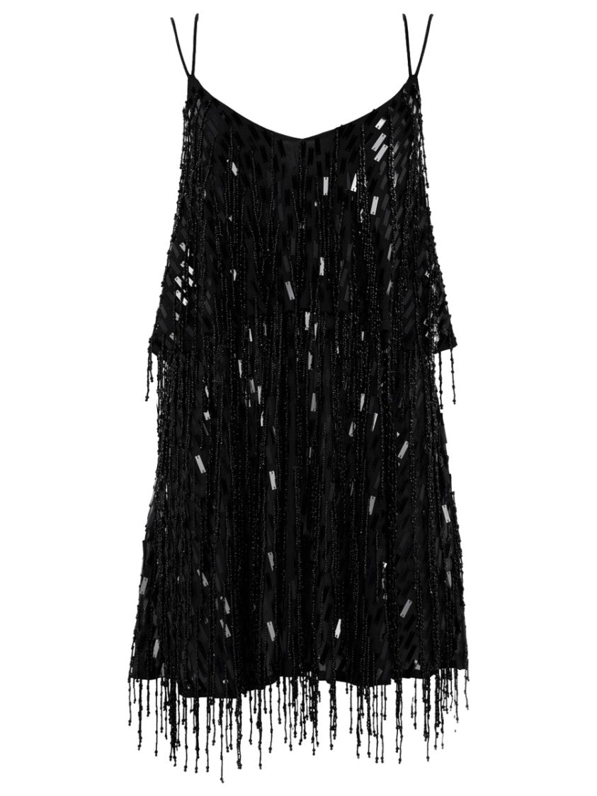 Circus Hotel Abito Sleeveless Beaded Fringe Mini Dress