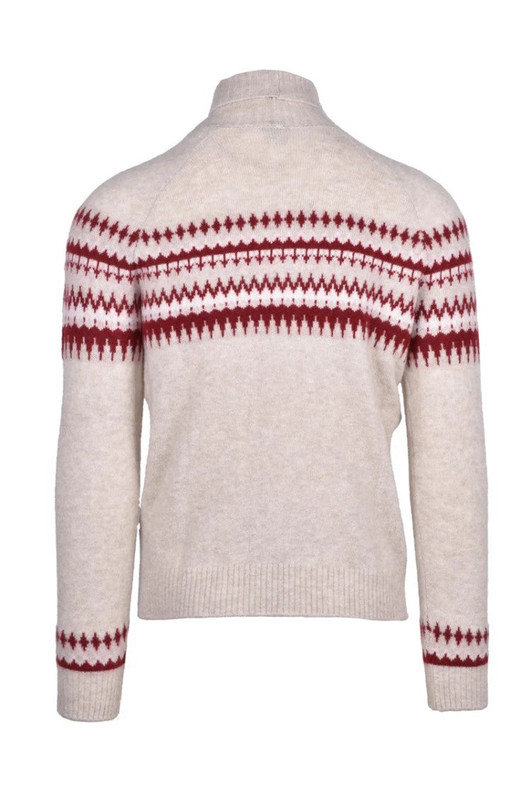 Eleventy High Neck Sweater Cashmere Silk - Beige/Bordeaux