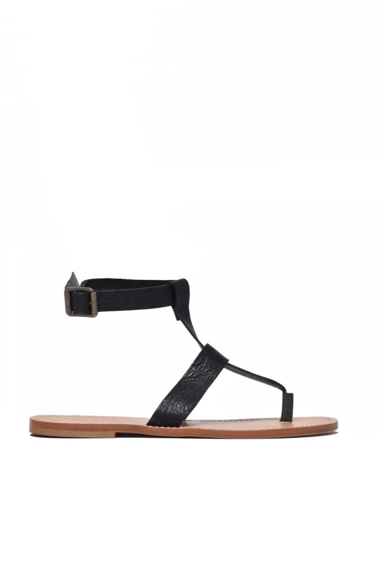 Post & Co Black Leather Men Flip Flop Sandal