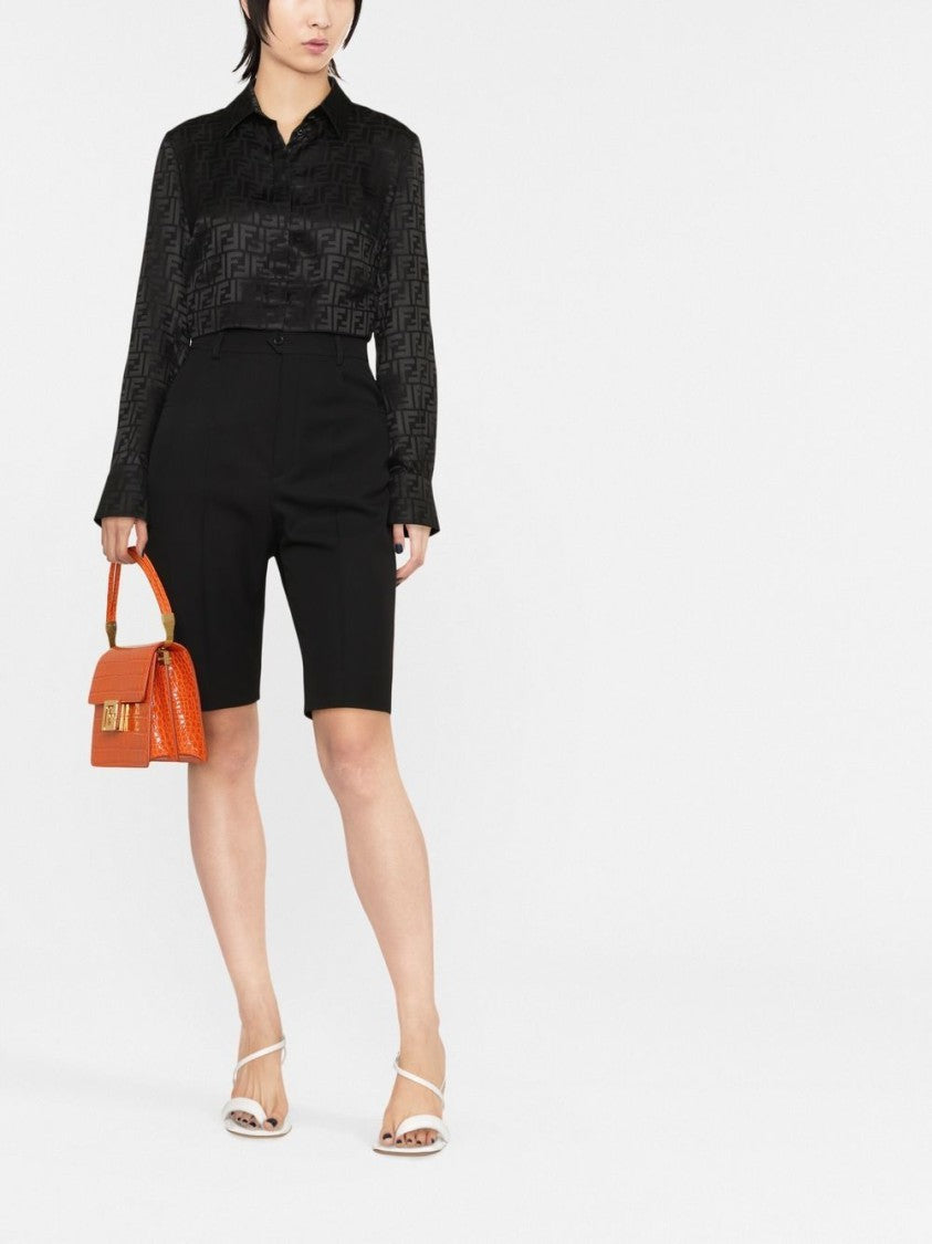 Fendi Black Cropped Long-Sleeved Monogram Shirt