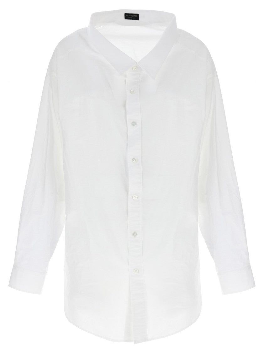 Balenciaga Relaxed Off-Shoulder Cotton Poplin Shirt