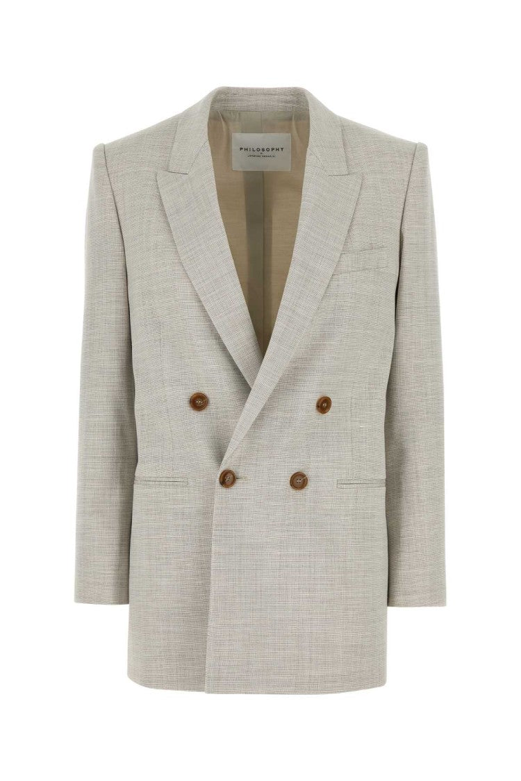 Philosophy Di Lorenzo Serafini Melange Light Grey Stretch Wool Blend Blazer