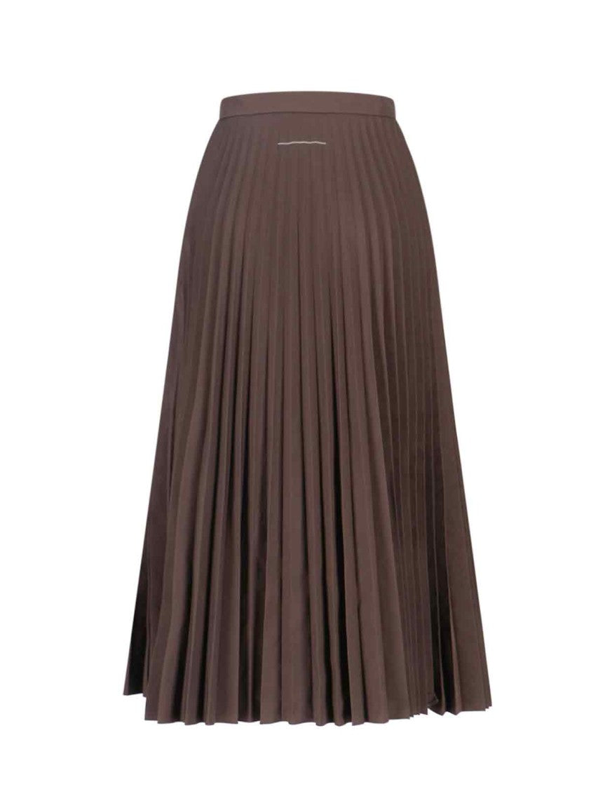 Mm6 By Maison Margiela Pleated Midi Skirt – Brown