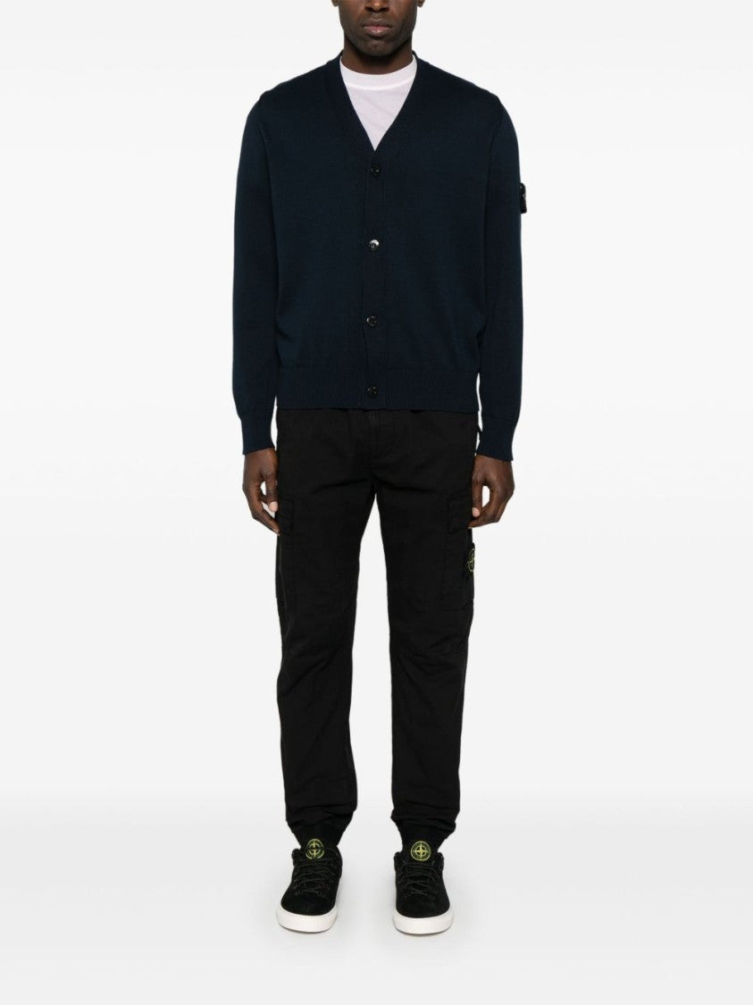 Stone Island Plain Stitch Knit Cardigan With Logo Badge