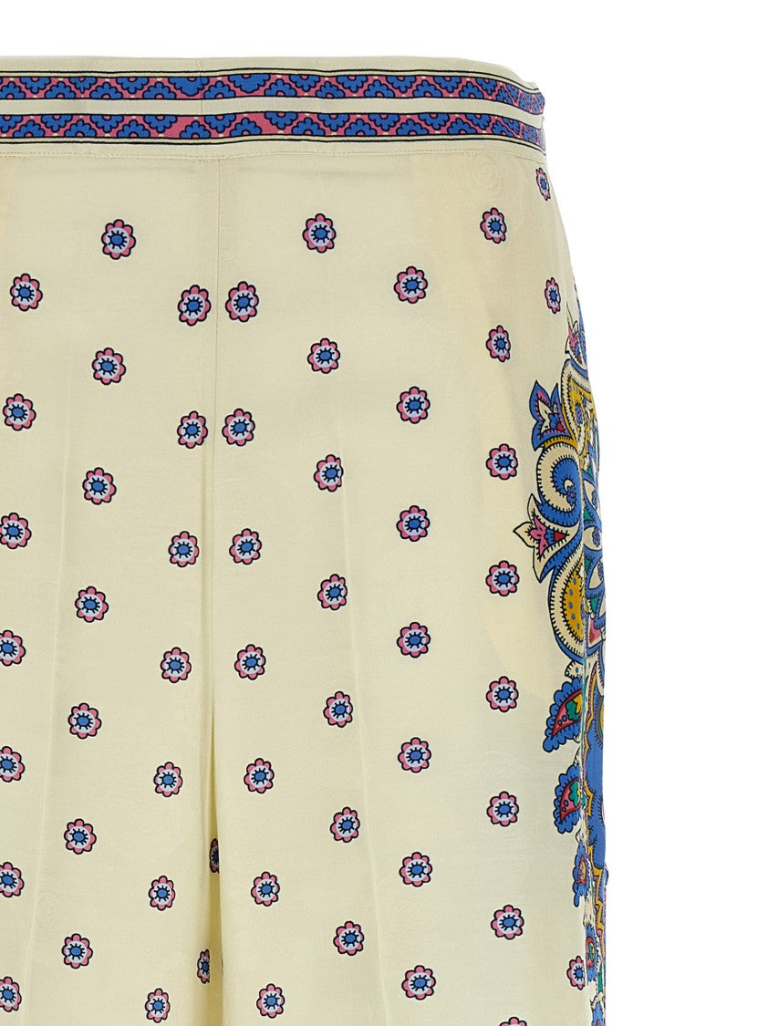 Etro Silk Blend Palazzo Pants With Jacquard Roses And Medallion Detail