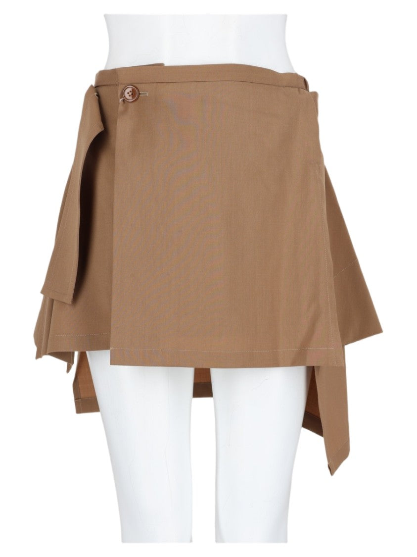 Vivienne Westwood Beige Asymmetrical Belted Virgin Wool Mini Skirt