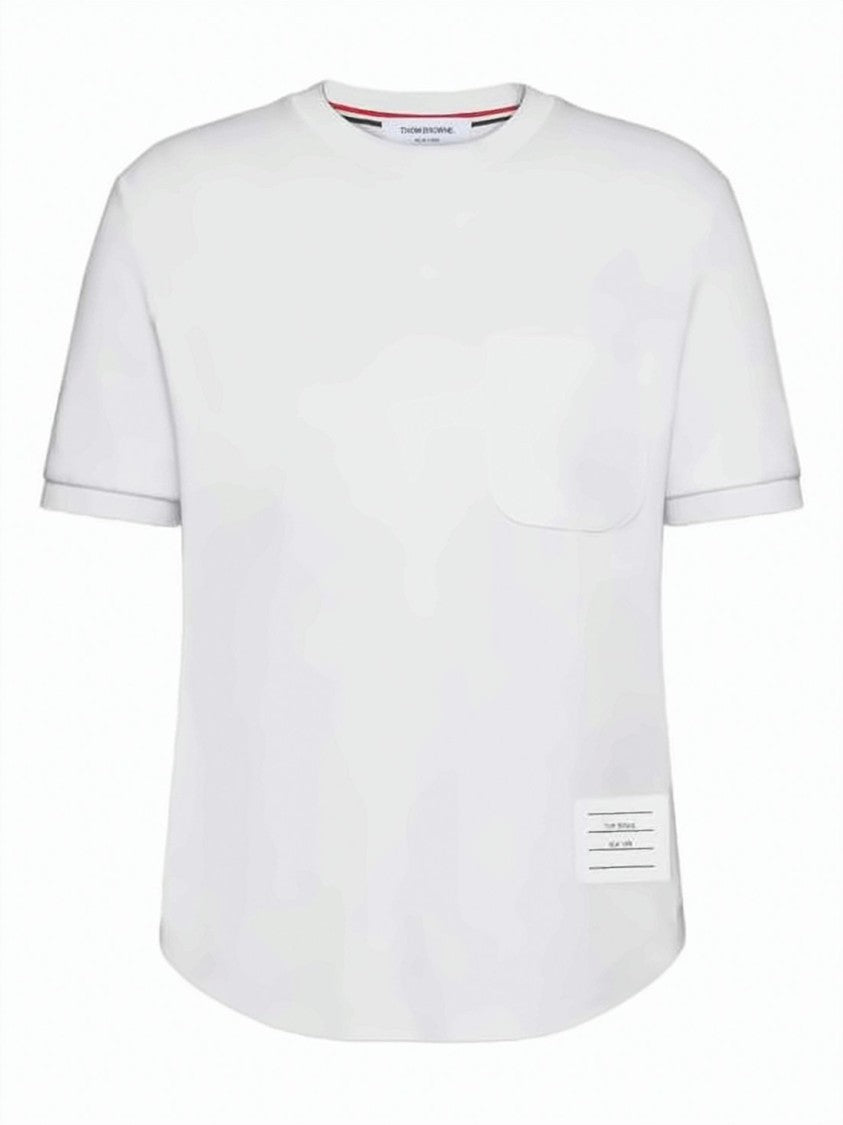 Thom Browne Cropped White Cotton T-Shirt With Pocket Detail