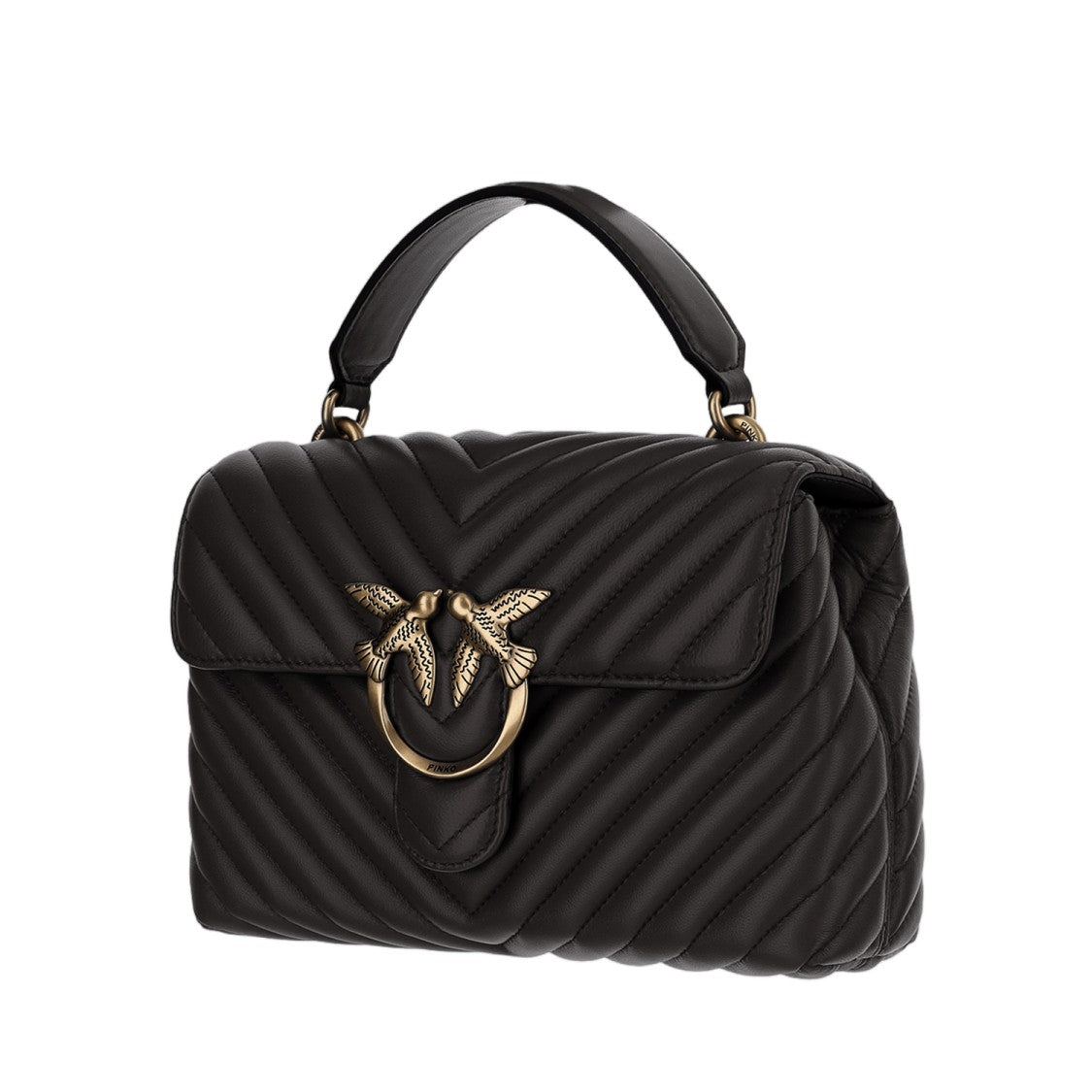 Pinko Dark Brown Love Lady Puff Big Quilted Leather Shoulder Bag