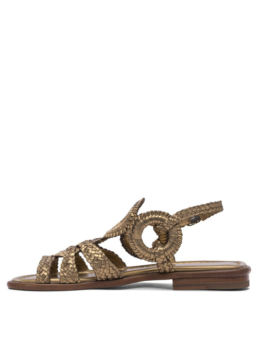 Pons Quintana Braided Bronze Sandals With Circular Accents