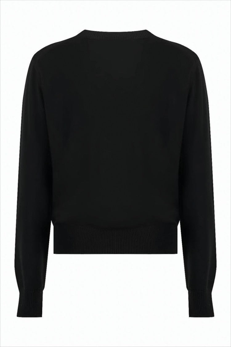 Ami Paris Cropped Black Merino Wool Sweater