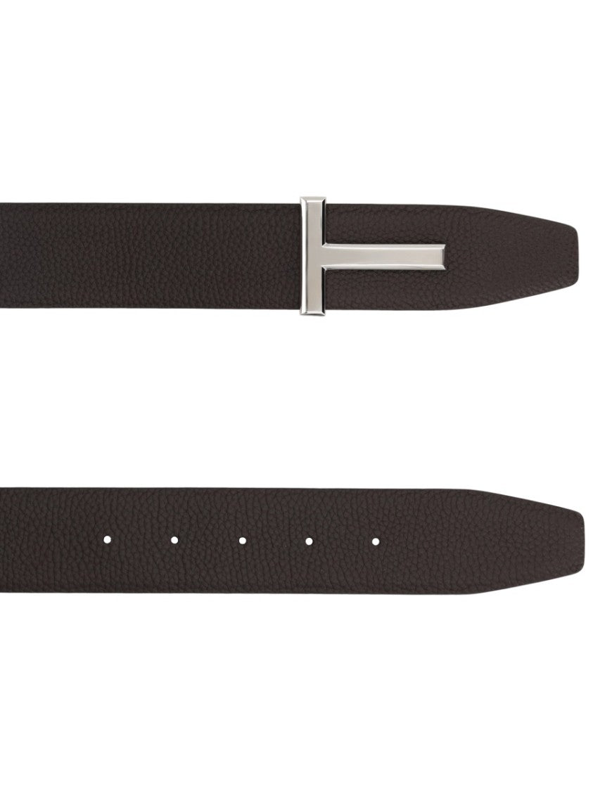 Tom Ford T Buckle Narrow Brown Calf Leather Belt