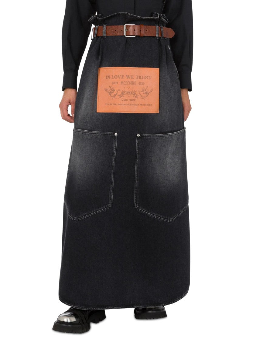 Moschino Classic Black Cotton Skirt With Smooth Texture