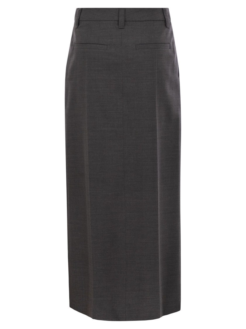 Brunello Cucinelli Sartorial Long Skirt In Virgin Wool Canvas