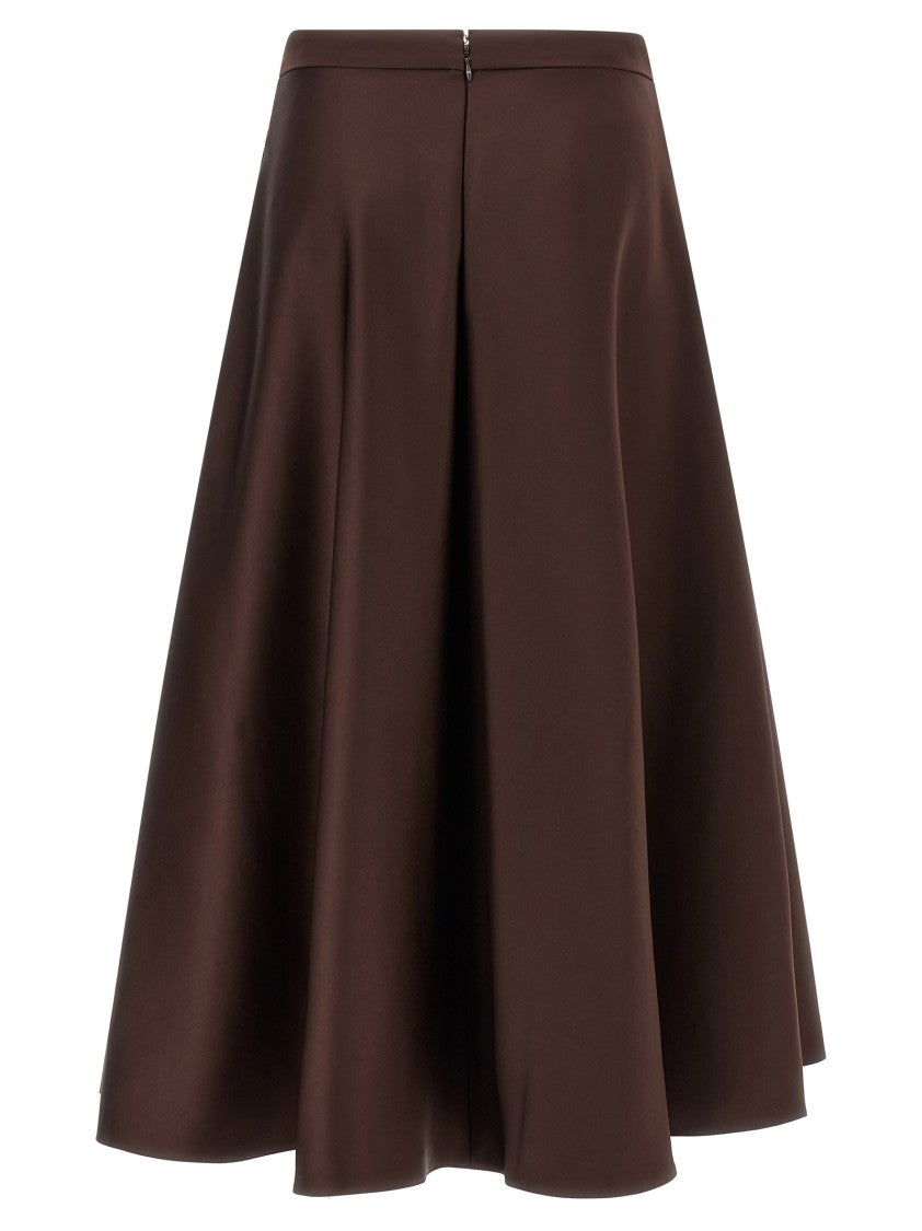 Elisabetta Franchi Flared Duchesse Midi Skirt With Decorative Metal Logo