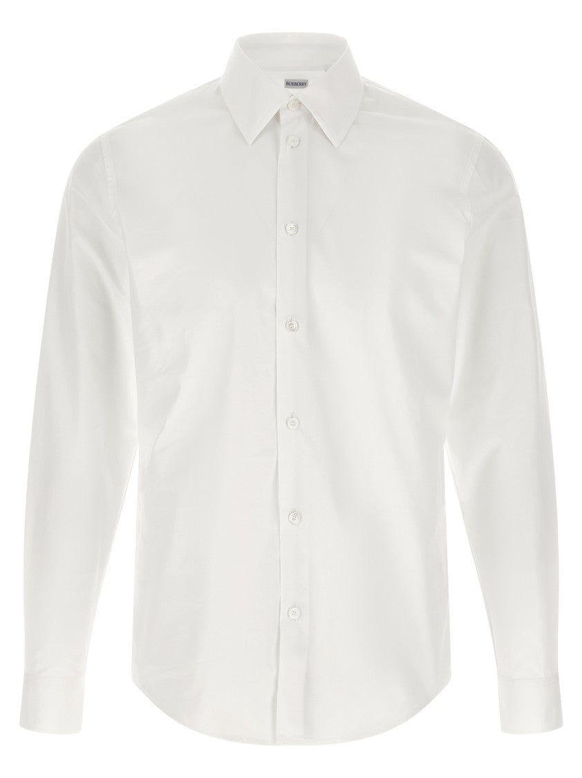 Burberry Cotton Poplin Shirt With Equestrian Knight Design And Grosgrain Piping