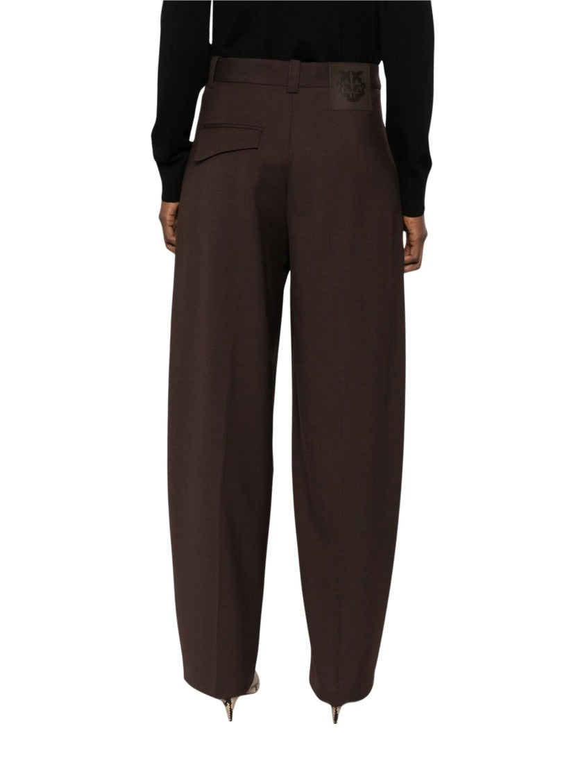 Pinko Wide-Leg Brown Trousers With Tailored Design And Leather Patch