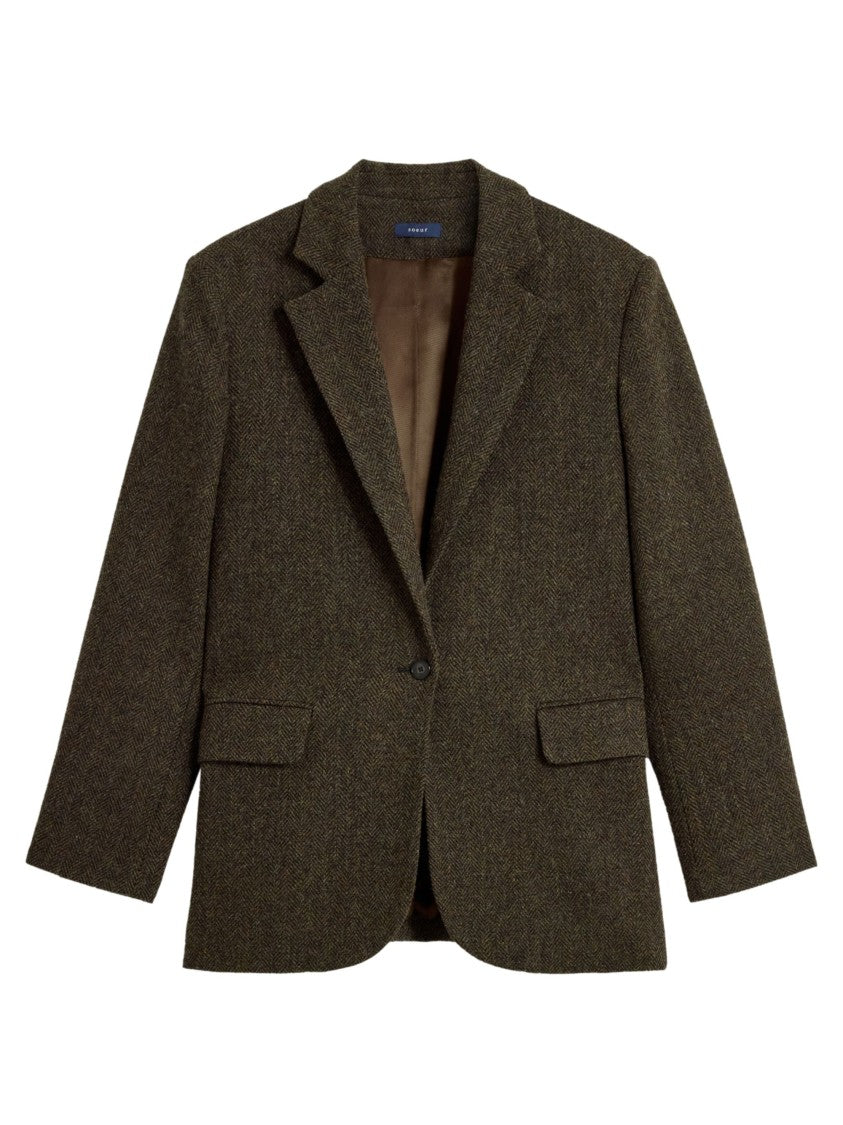 Soeur Tailored Brown Herringbone Sevres Jacket