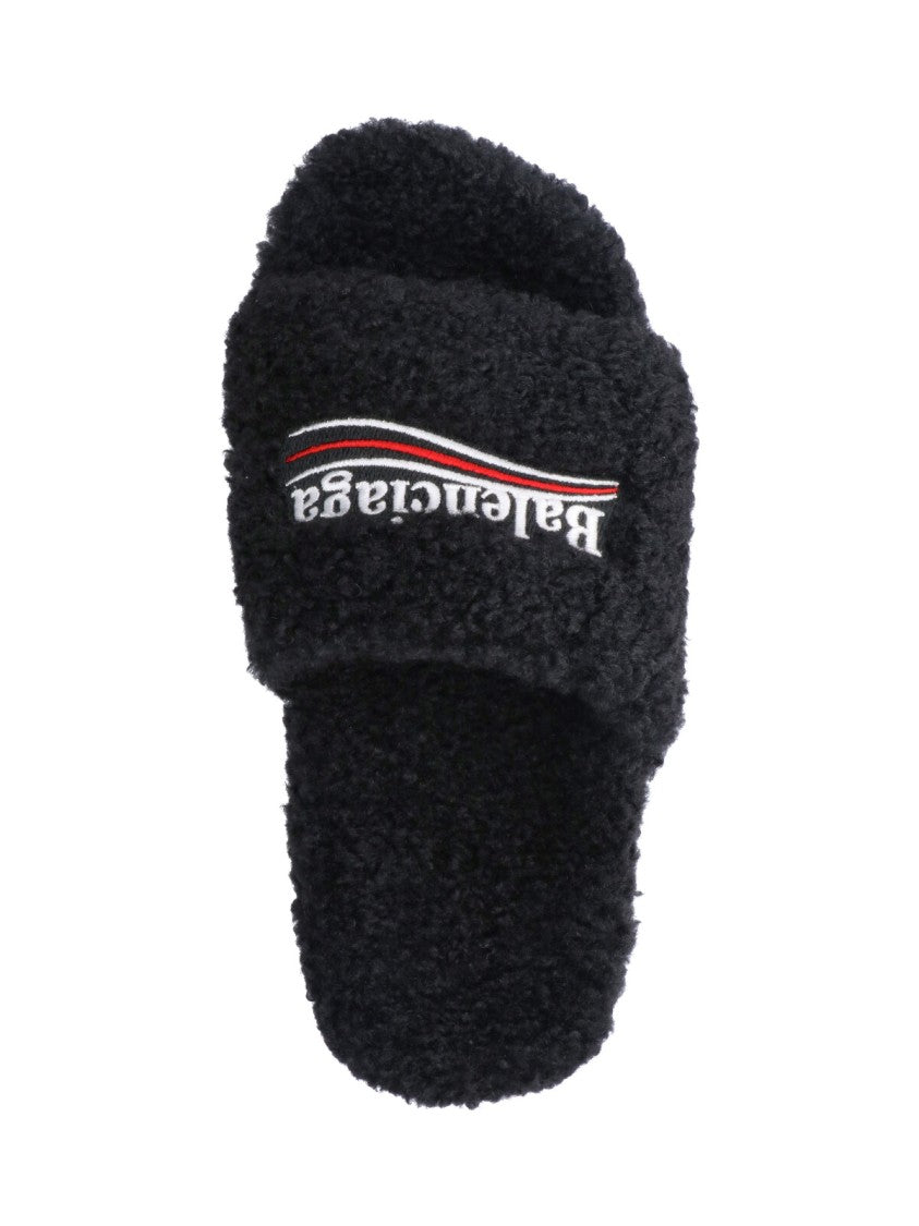 Balenciaga Textured Black Sandals With Embroidered Logo