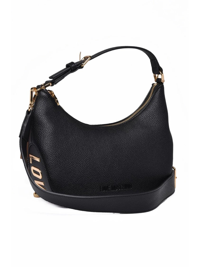 Love Moschino Half Moon Crossbody Bag In Textured Polyurethane