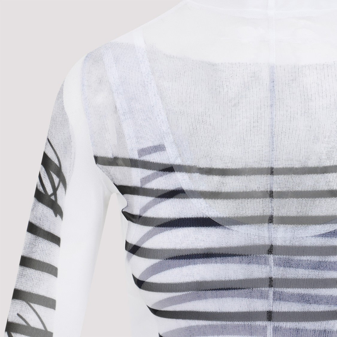 Jean Paul Gaultier Spandex Mesh Printed Feathers Mariniere Mini Dress