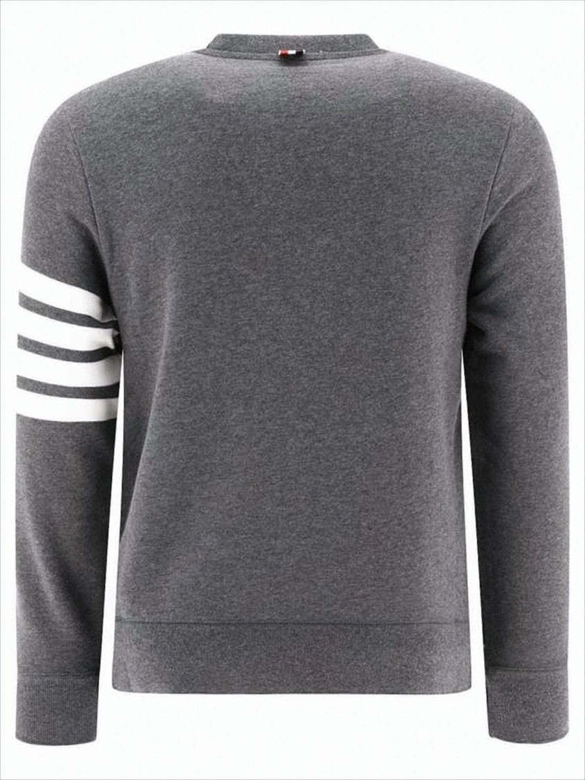Thom Browne Long-Sleeve Grey Cotton T-Shirt With Signature Stripes