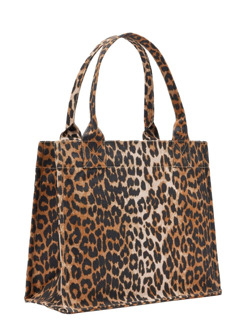 Ganni Large Tote Bag With Bold Leopard Print And Embroidered Logo