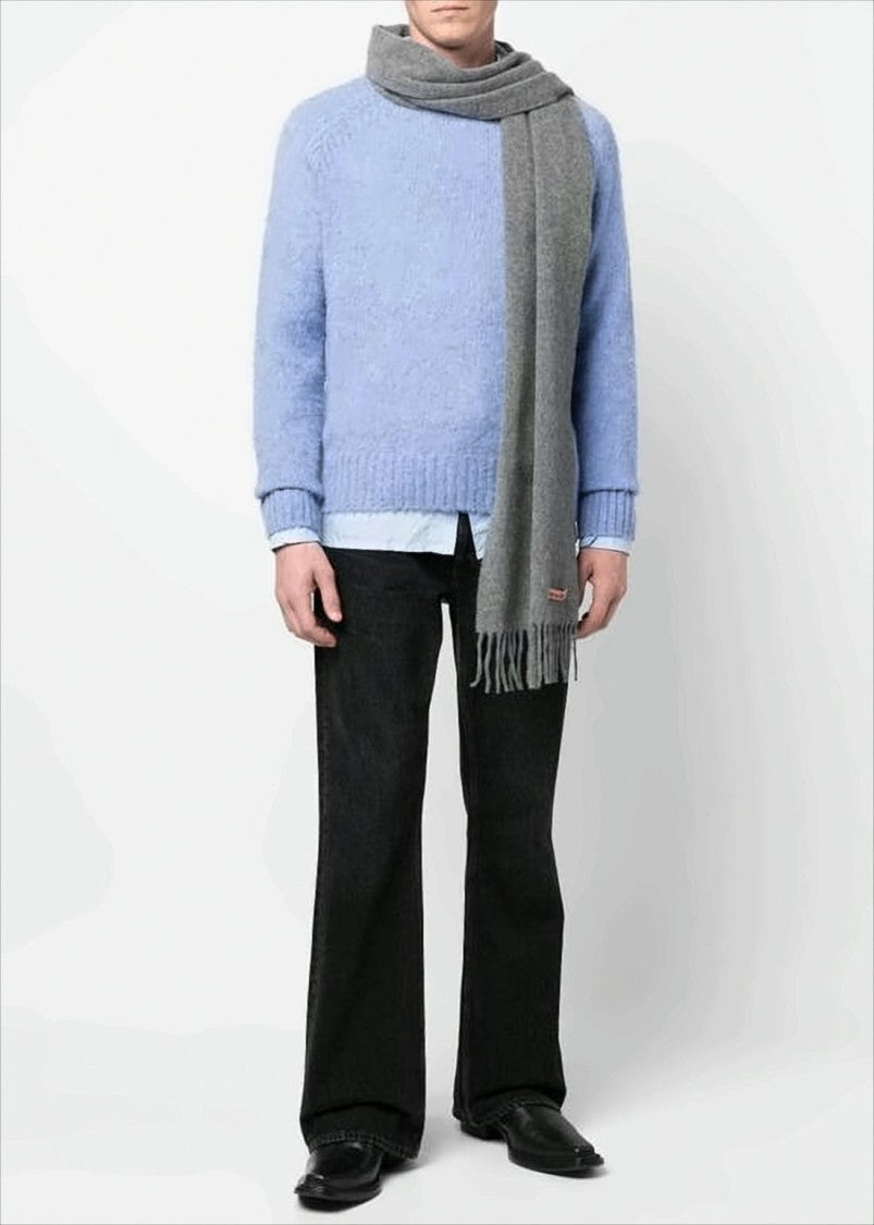 Acne Studios Soft Grey Wool Scarf With Fringed Ends And Subtle Texture
