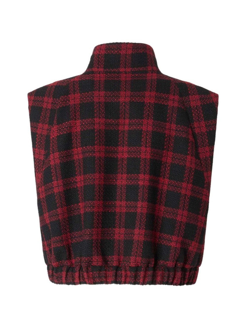 Pinko Cropped Checkered High Collar Jacket