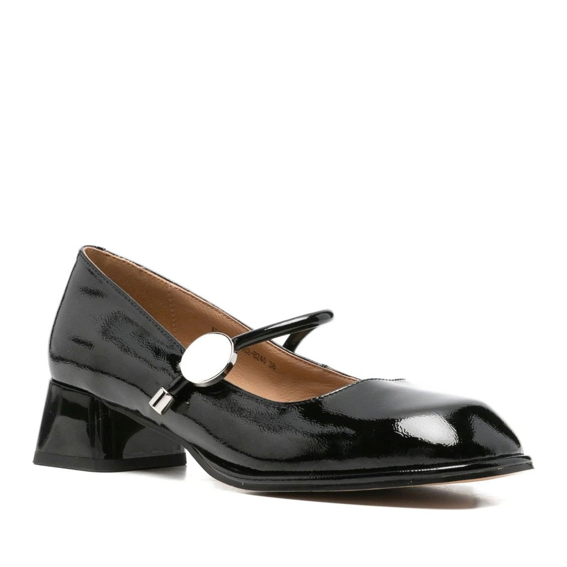 Linda Baumann Black Glossy Decorative Buckle Patent Leather Dress Flats