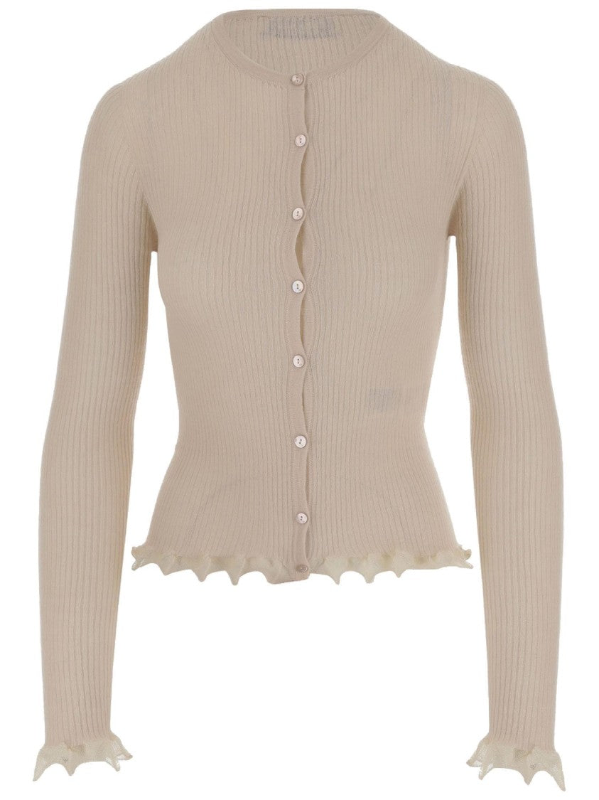 Blumarine Ribbed Cardigan With Lamé Scalloping