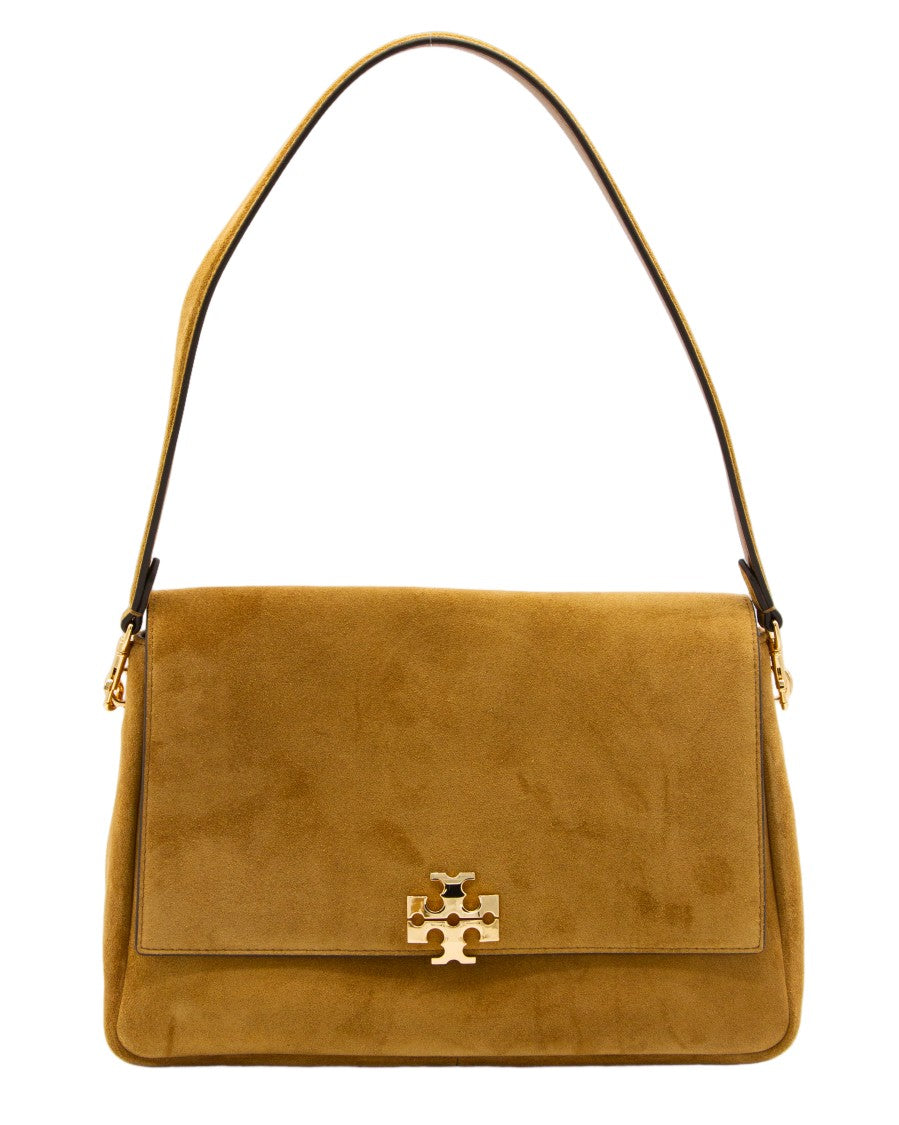 Tory Burch Structured Suede Handbag With Gold-Tone Logo Clasp
