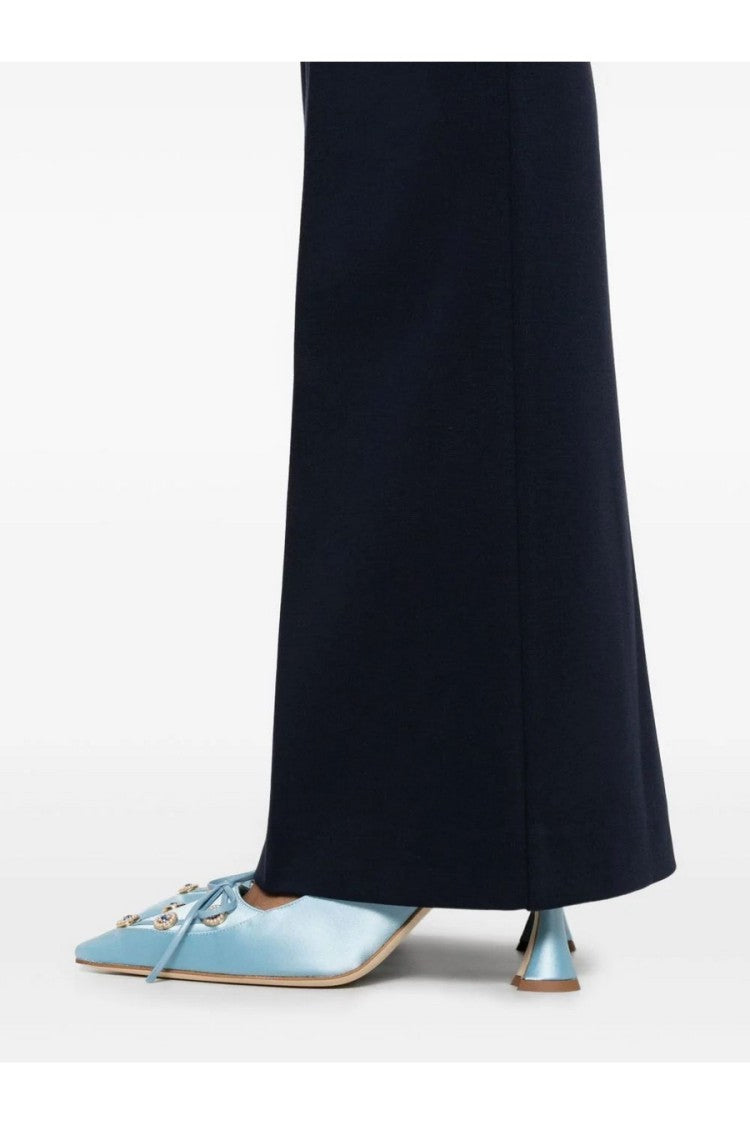 Pinko Blue High-Waist Crease Viscose-Blend Flared Pants
