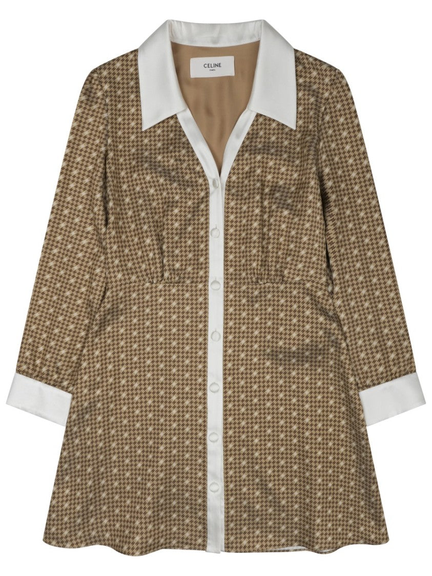Celine Geometric Pattern Silk Mini Dress