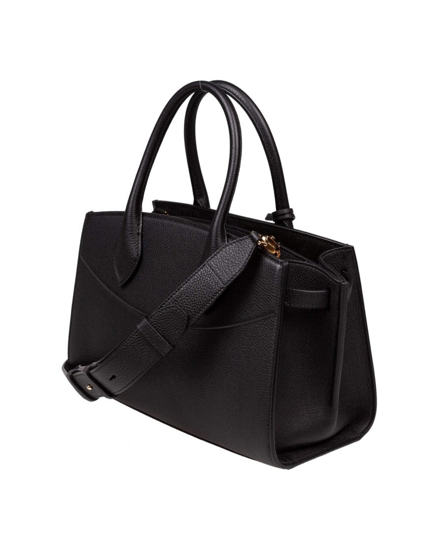 Salvatore Ferragamo Black Studio Hammered Leather Handbag