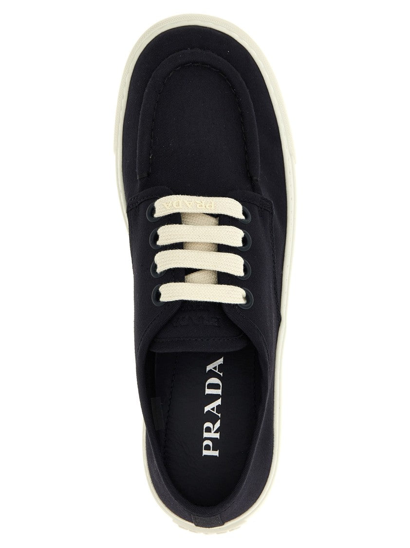Prada Cotton Upper Sneakers With Lace-Up Design And Rubber Sole