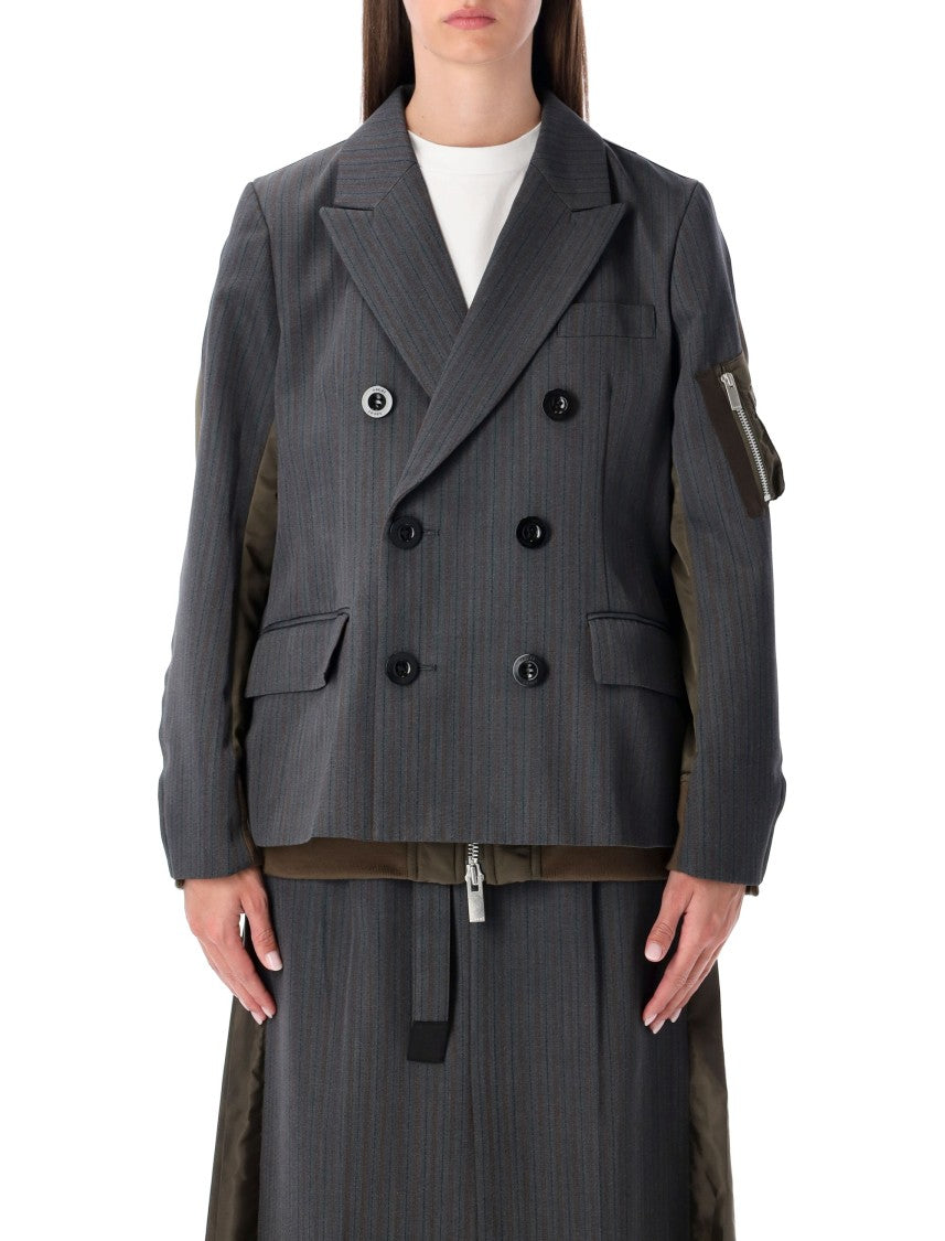 Sacai Wool And Twill Double-Breasted Blazer