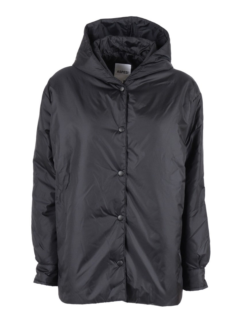 Aspesi Relaxed Fit Black Polyamide Jacket With Hood