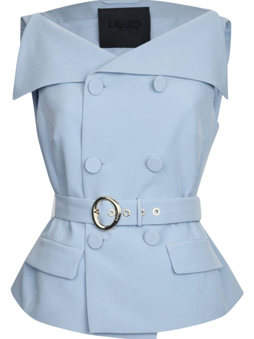 Liu Jo Double-Breasted Blue Jacket With Oversized Collar