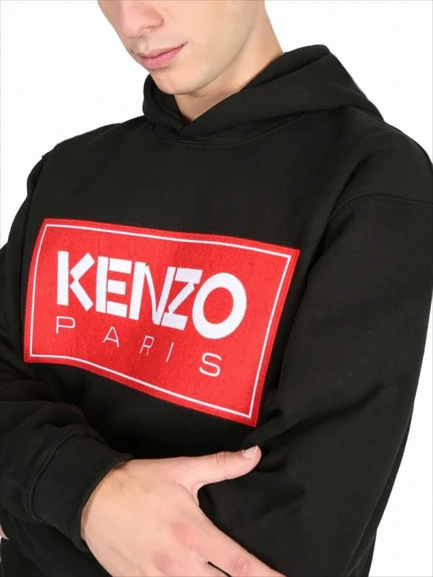 Kenzo Black Hooded Sweatshirt With Bold Red Graphic Patch