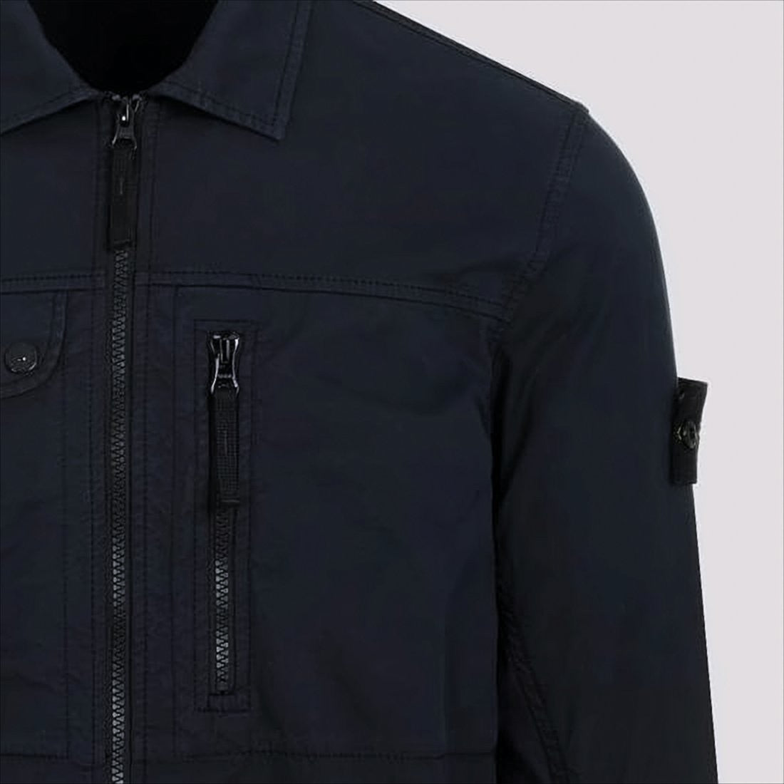 Stone Island Structured Blue Jacket With Front Zipper Closure