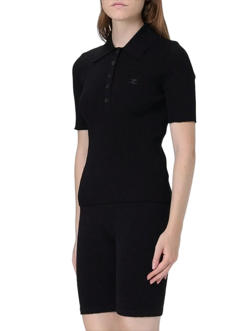 Courrèges Fitted Ribbed Knit Polo Shirt