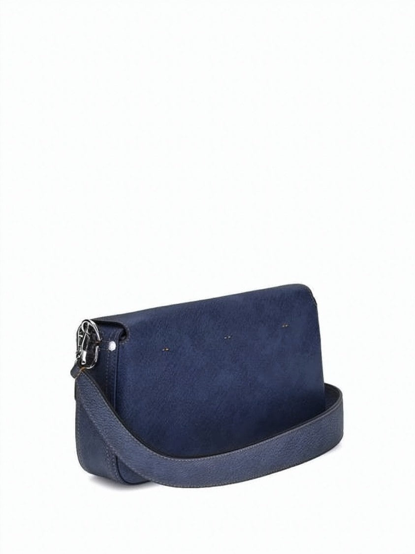 Fendi Denim Effect Calf Leather Shoulder Bag With Adjustable Strap