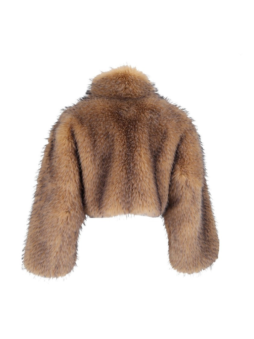 Rotate Nougat Faux Fur Cropped Jacket