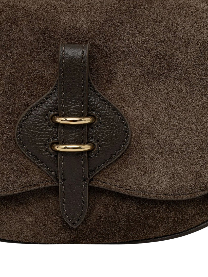 Coccinelle Brown Suede-Panelled Leather Shoulder Bag With Gold-Tone Hardware