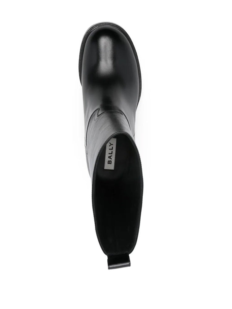 Bally Black Block Heel Seam Detail Leather Ankle Boots