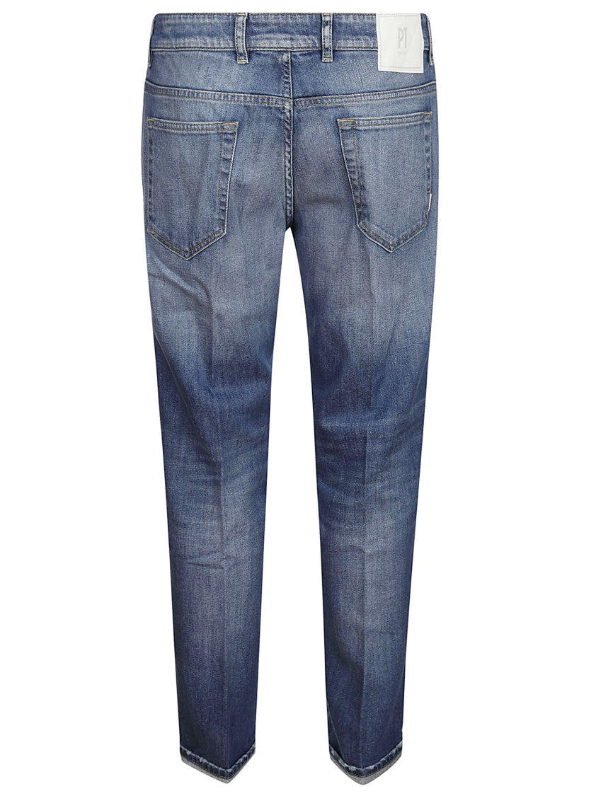 Pt Torino Classic Blue Denim Jeans With Button