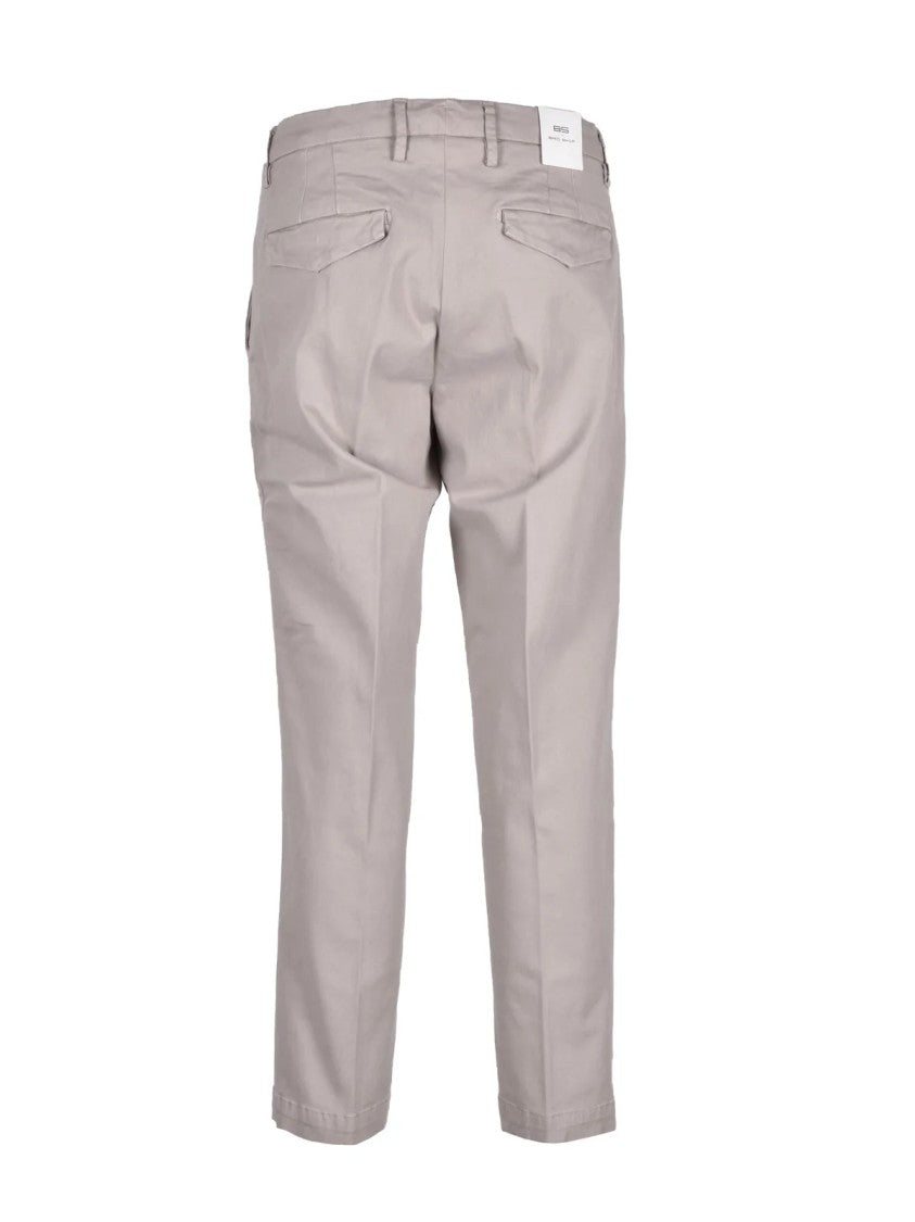 Bro Ship Straight-Leg Cotton Blend Beige Trousers With Flap Pockets
